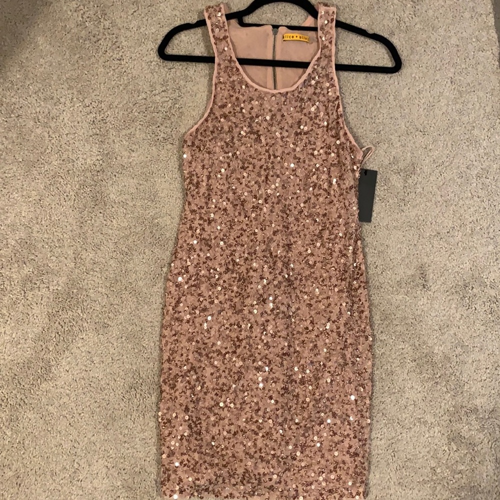 Alice and Olive pink sequin dress